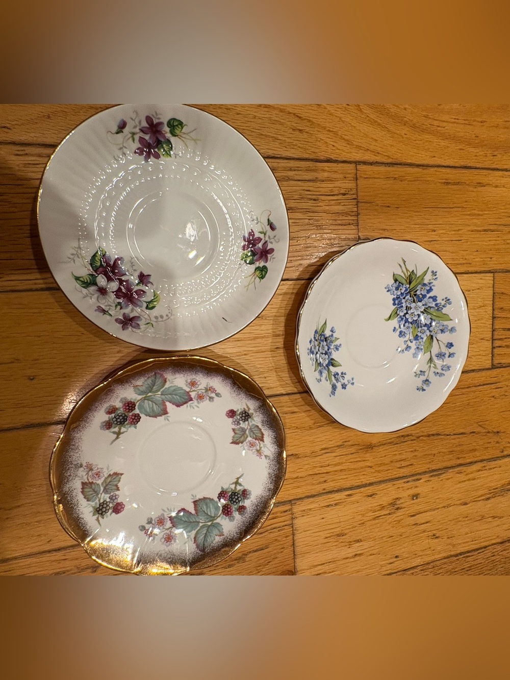 Set of 3- vintage Porcelain Floral Saucers fine China dessert plates -